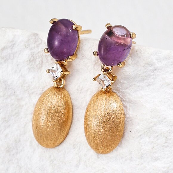Vintage Gold S925 Amethyst & Textured Pod Dangles - Picture 1 of 5
